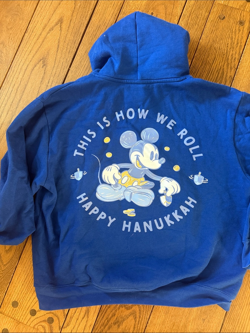 Disney Mickey Mouse Blue "This Is How We Roll - Happy Hanukkah" Hoodie L